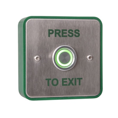 RGL IEPS/PTE Standard Stainless Steel plate with Illuminated Sealed Button, surface mounted, includes green back box. Switch only IP68
